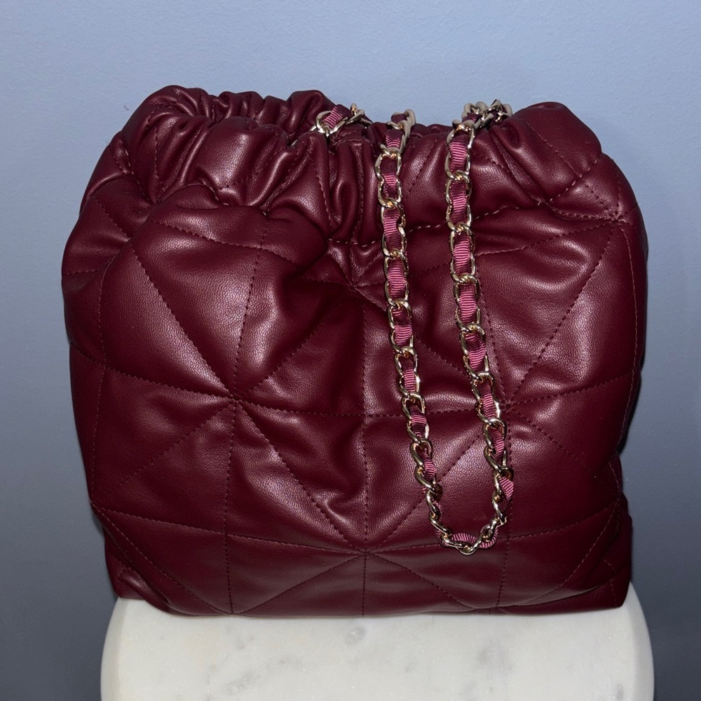 Burgundy Quilted Shoulder Bag